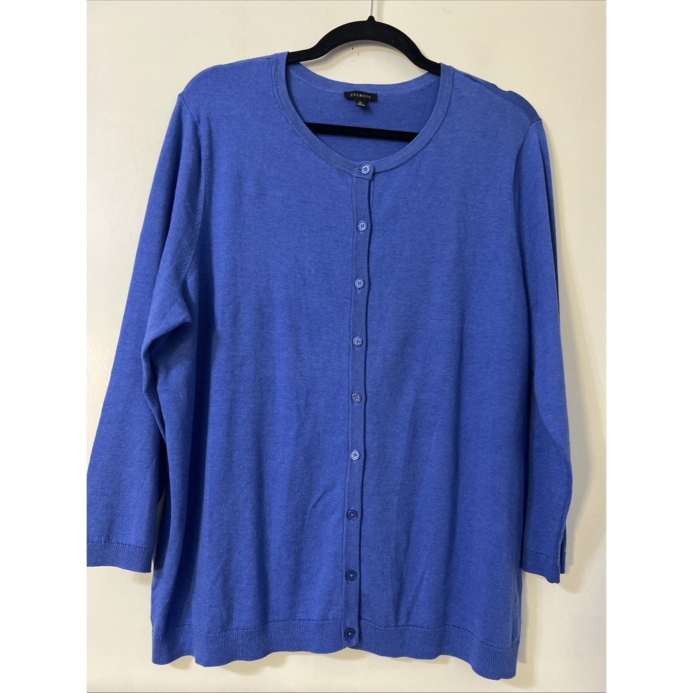 Talbots Women's XL Blue Crew Neck 3/4 Sleeve Button Sweater Cardigan‎